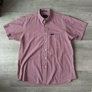 90s Vintage Oscar de la Renta Burgundy Check Short Sleeve Shirt Gingham